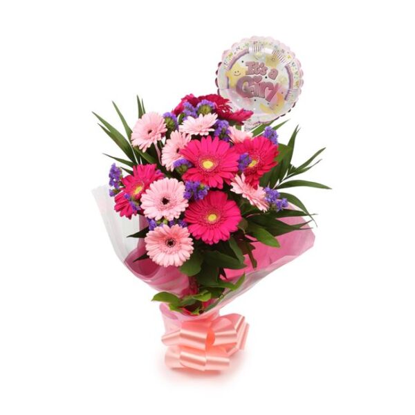 Its A Girl Balloon & Gerbera Blush